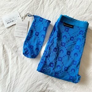 Marine Serre Sheer Blue Logo Flocked Tights Size XS